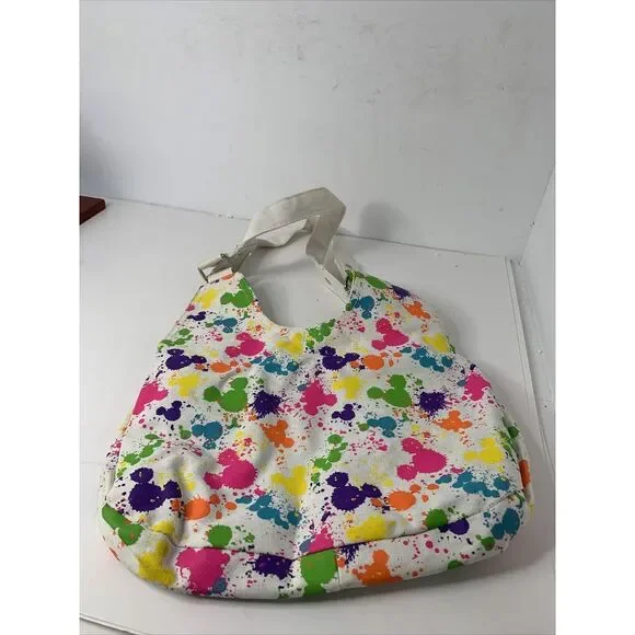 Disney World Parks 2010 Wht Tote Bag Neon Rainbow Paint Splash Mickey Mouse New - Picture 1 of 5